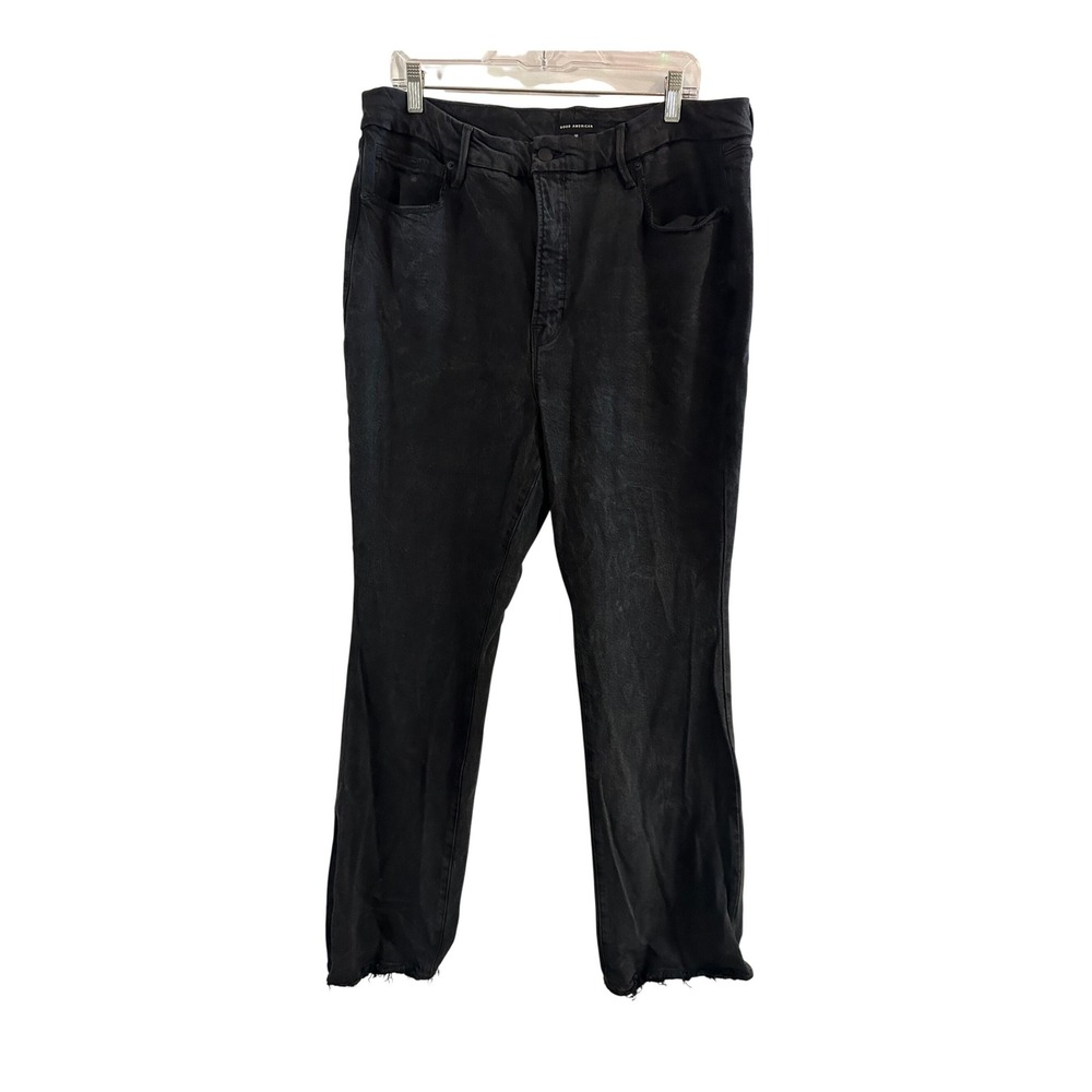Good American Black Classic Boot Jeans Size 16 Raw Hem
